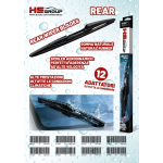 SPAZZOLA TERGICRISTALLO POSTERIORE 225MM 9'' COMPLETA DI 12 ADATTATORI