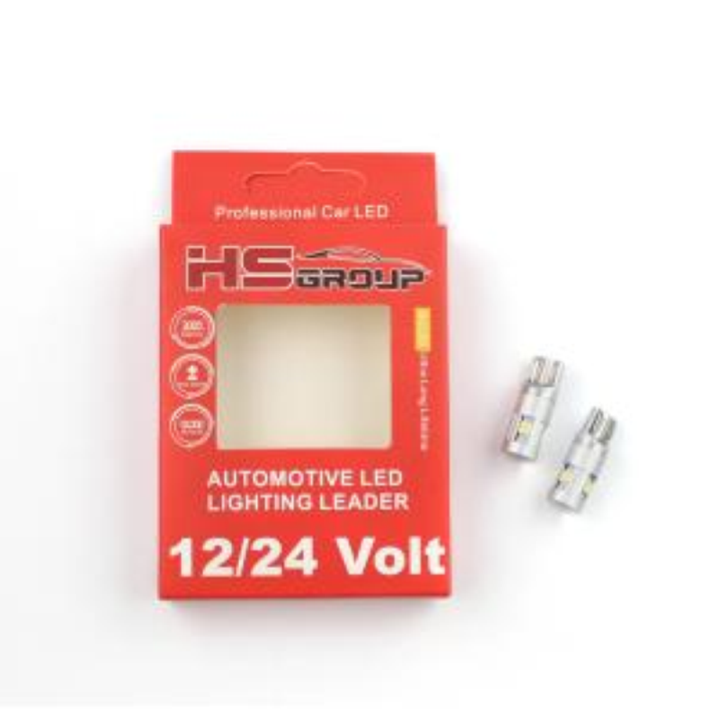 Coppia Led 12/24 volt T10, W5W, TUTTO VETRO 5 led bianchi 6000K