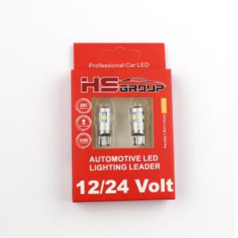 Coppia Led 12/24 volt T10, W5W, TUTTO VETRO 5 led bianchi 6000K
