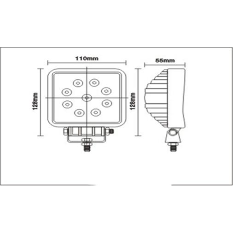 Faro da lavoro QUADRATO alta luminosita' (2.300 lumen) 12/24 volt 9 led da  3 watt