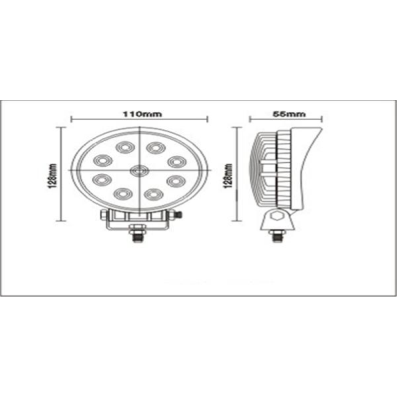 Faro da lavoro ROTONDO alta luminosita' (2.300 lumen) 12/24 volt 9 led da  3 watt