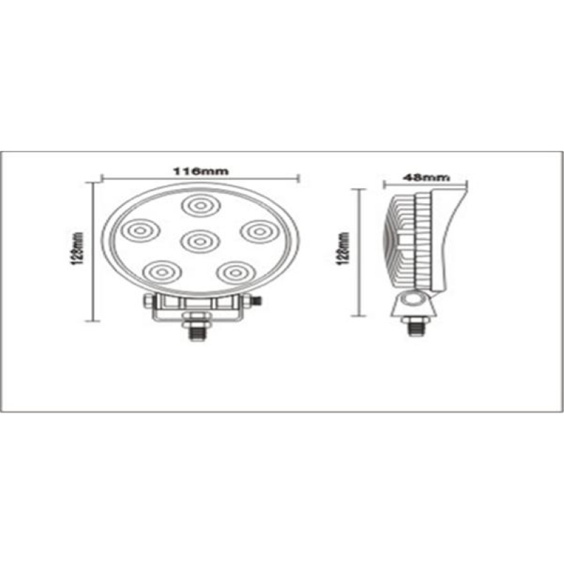 Faro da lavoro ROTONDO alta luminosita' 12/24 volt, 6 led da  3 watt 1650 lumen