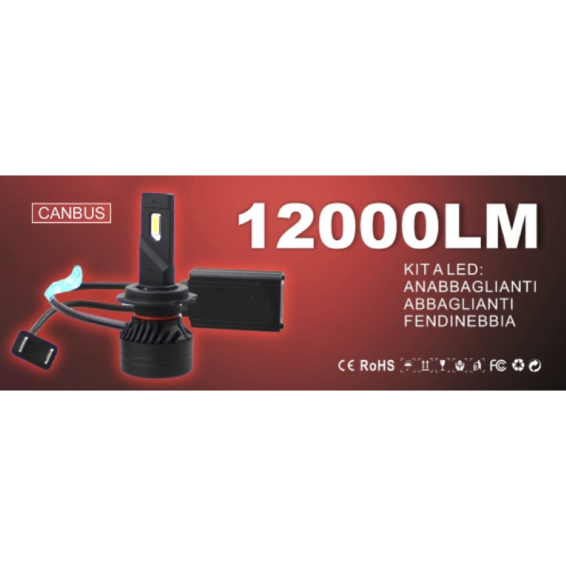 KIT LED PROFESSIONALE ALTA LUMINOSITA' 12/24 VOLT H1 - 55 WATT - 12000 LUMEN, ANABAGLIANTE - ABBAGLIANTE