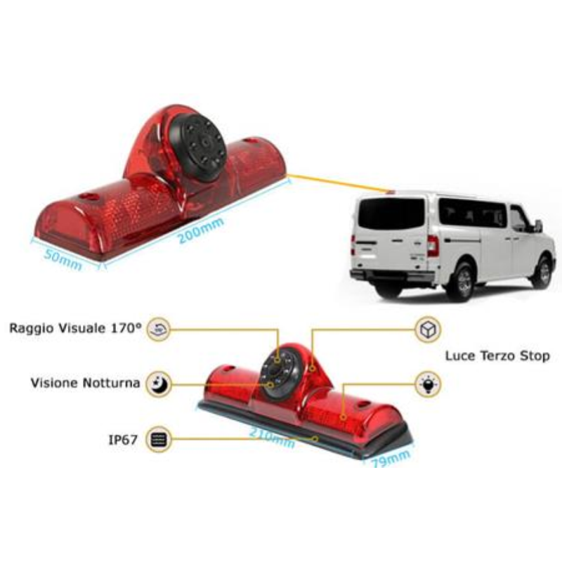 Telecamera retromarcia specifica per Nissan NV200 con luce terzo stop integrato
